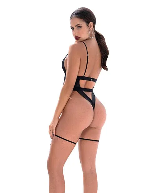 Anal Shadow Panel Bodysuit With hook Eye Crotch Closure Attached Garters Black Mapale