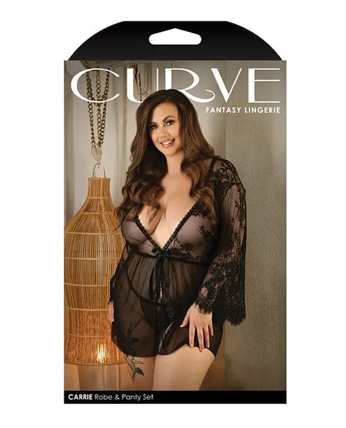 Curve Carrie Lace Mesh Robe Panty Black Fantasy Lingerie Vibrators