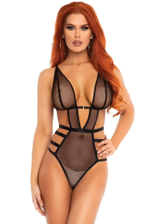 Leg Avenue Fishnet Cut Out Strappy GString Teddy with Adjustable Straps Leg Avenue Male Sex Toys